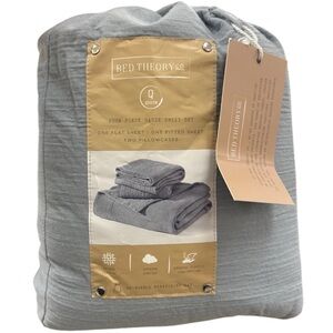 Bed Theory Four Piece Gauze Queen Quarry Blue Sheet Set Soft Unique Texture